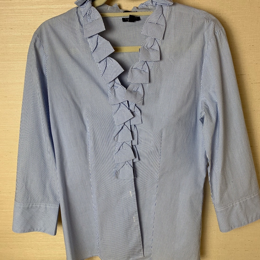 Talbots Blue and White Blouse with Ruffles